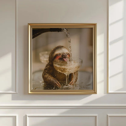Sloth Binging on Champagne, Funny Wall Art - Mooon Gallery