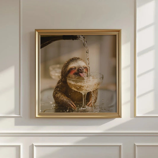 Sloth Binging on Champagne, Funny Wall Art - Mooon Gallery