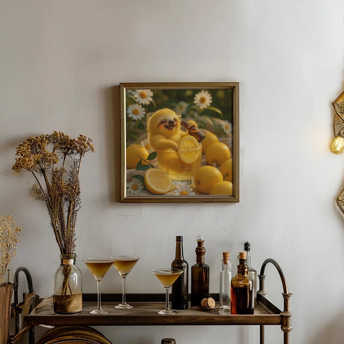 Sloth Drinking Beer Print, Lenmon Wall Art - Mooon Gallery