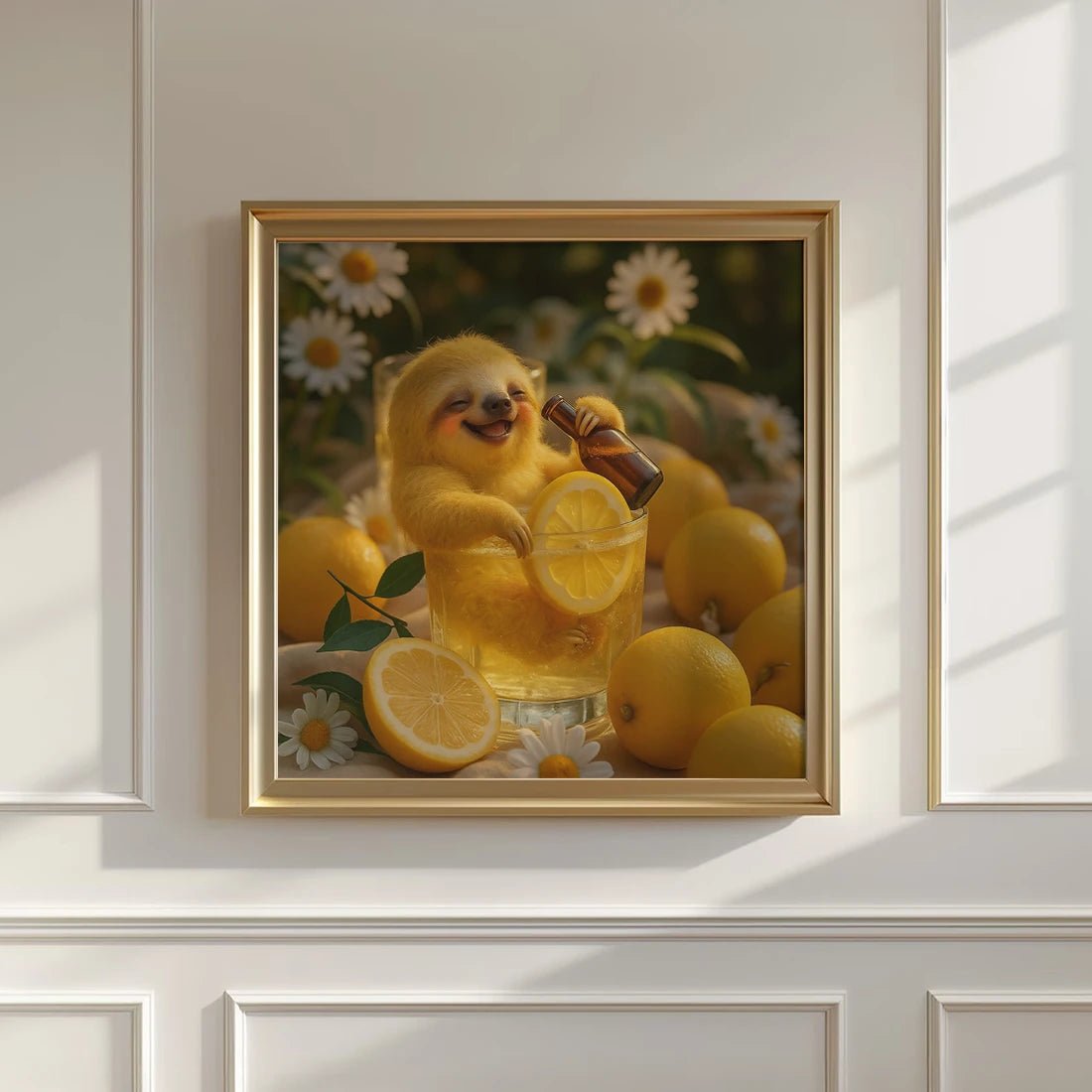 Sloth Drinking Beer Print, Lenmon Wall Art - Mooon Gallery