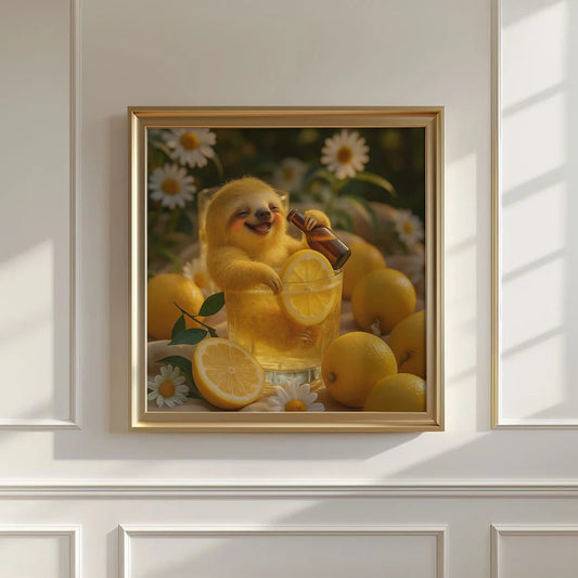 Sloth Drinking Beer Print, Lenmon Wall Art - Mooon Gallery