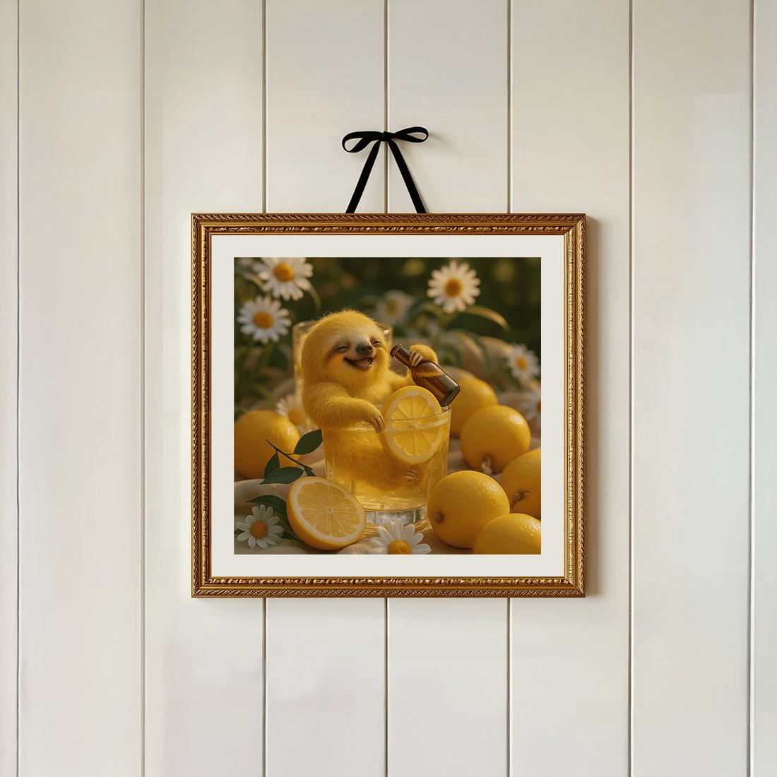 Sloth Drinking Beer Print, Lenmon Wall Art - Mooon Gallery