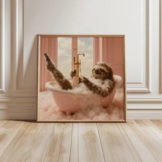 Sloth in Bathtub Print, Funny Wall Art - Mooon Gallery