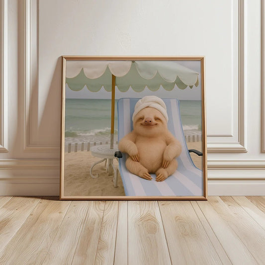 Sloth On Beach Art Print - Mooon Gallery
